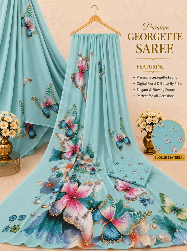 Sky_Blue_Pure_Georgette_Saree_Matching_Blouse_Piece_For_Women