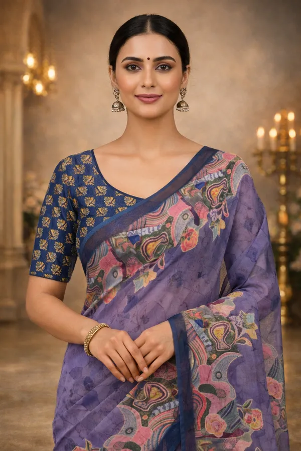 Purple_Pure_Georgette_Saree_Matching_Blouse_Piece_For_Women