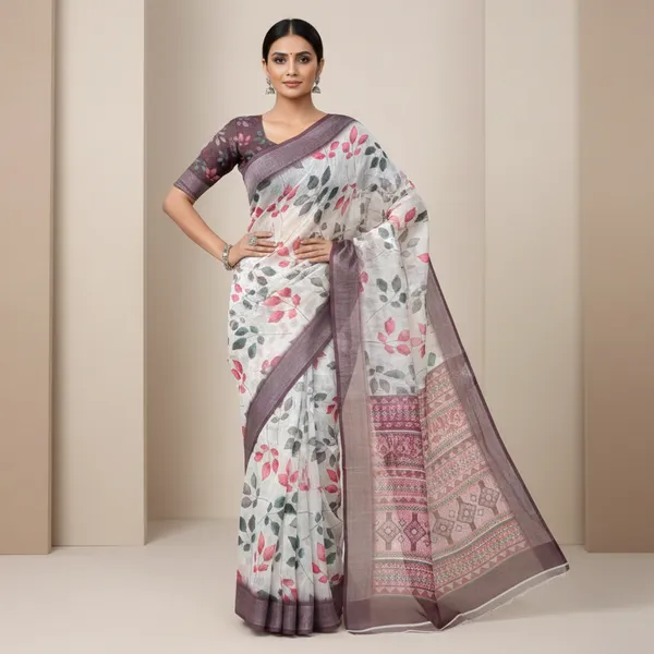 White_Pure_Jamdhani_Cotton_Saree_Matching_Blouse_Piece_For_Women