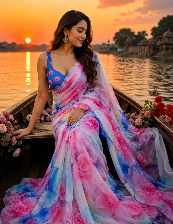 Pink_And_Blue_Pure_Georgette_Saree_Matching_Blouse_Piece_For_Women