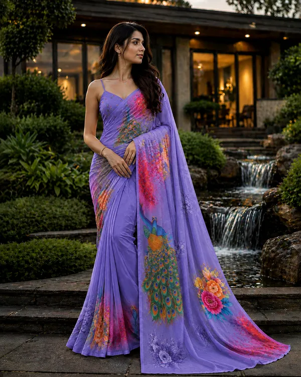 Purple_Pure_Georgette_Saree_Matching_Blouse_Piece_For_Women
