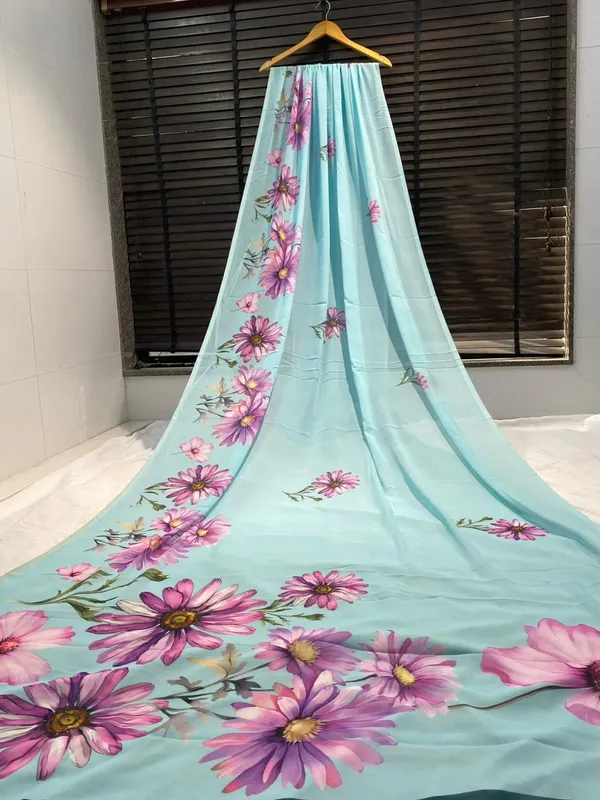 Sky_Blue_Pure_Georgette_Saree_Matching_Blouse_Piece_For_Women