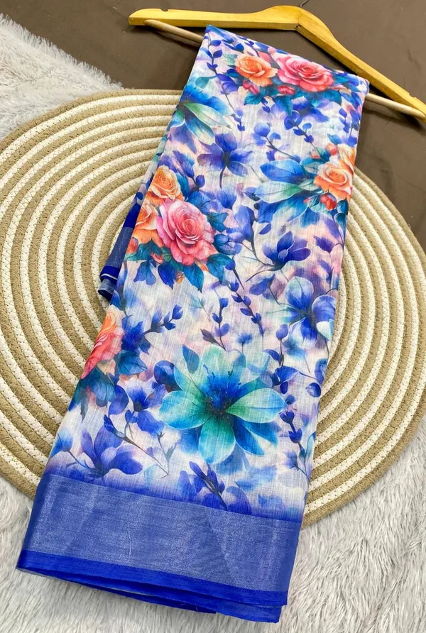 Blue_Pure_Jamdhani_Cotton_Saree_Matching_Blouse_Piece_For_Women