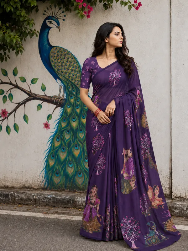 Purple_Moss_Silk_Crepe_Saree_Matching_Blouse_Piecefor_Women