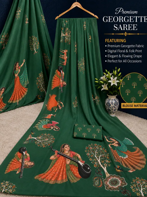 Green_Moss_Silk_Crepe_Saree_Matching_Blouse_Piece_For_Women