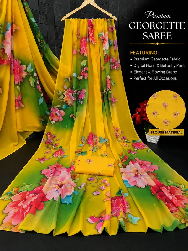 Yellow_Pure_Georgette_Saree_Matching_Blouse_Piece_For_Women