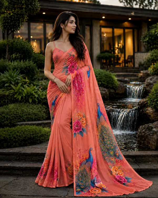 Light_Orange_Pure_Georgette_Saree_Matching_Blouse_Piece_For_Women