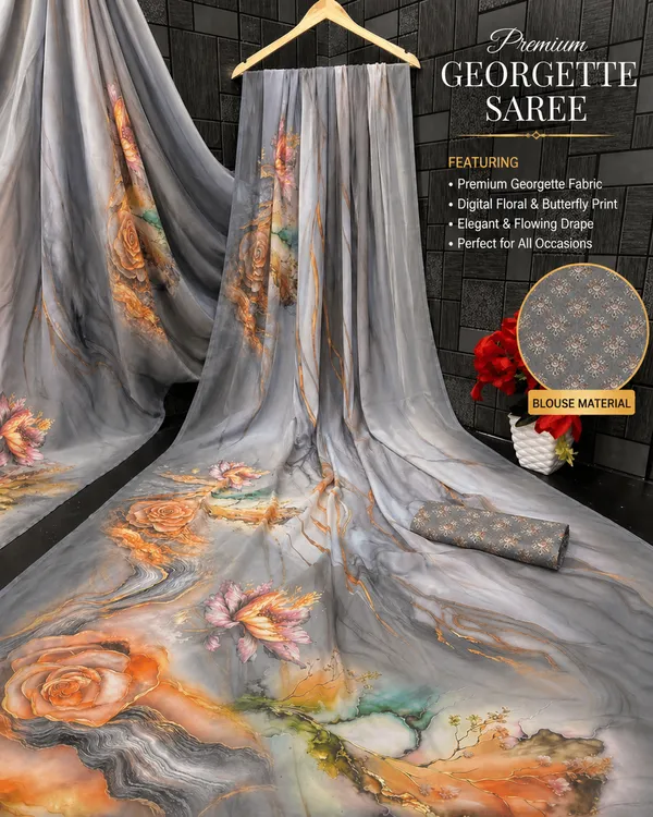 Grey_Pure_Georgette_Saree_Matching_Blouse_Piece_For_Women