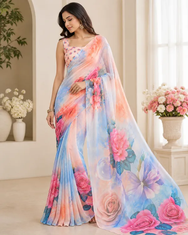Pure_Georgette_Saree_Matching_Blouse_Piece_For_Women