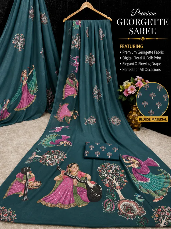 Teal_Moss_Silk_Crepe_Saree_Matching_Blouse_Piece_For_Women