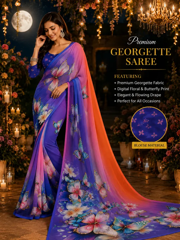 Purple_And_Orange_Pure_Georgette_Saree_Matching_Blouse_Piece_For_Women