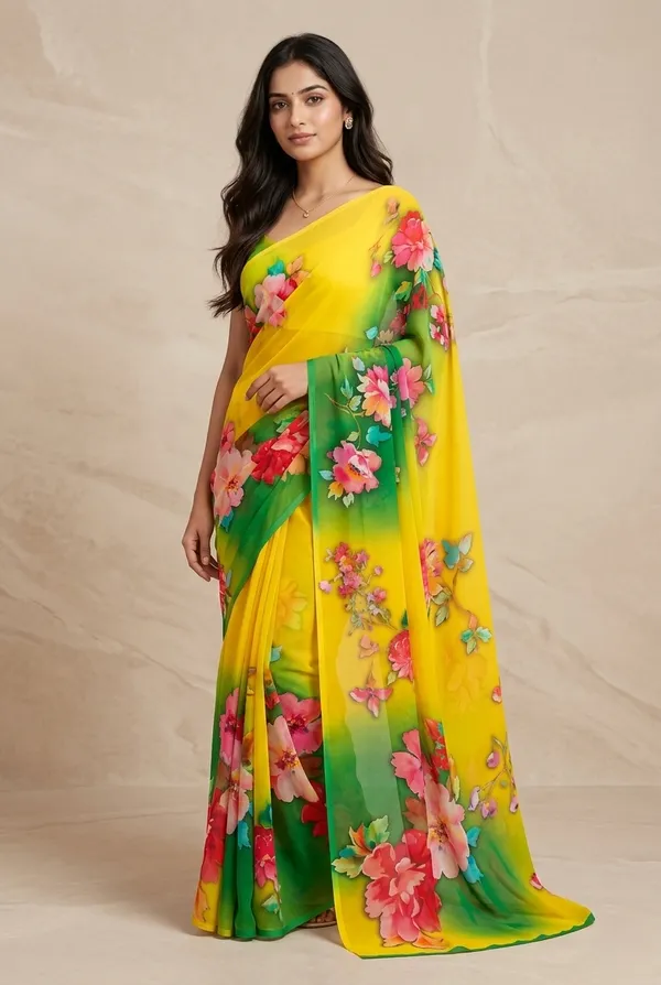 Yellow_Pure_Georgette_Saree_Matching_Blouse_Piece_For_Women