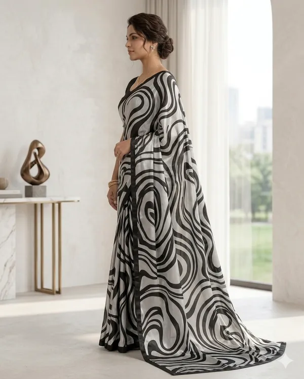 Black_And_White_Moss_Silk_Crepe_Saree_Matching_Blouse_Piece_For_Women