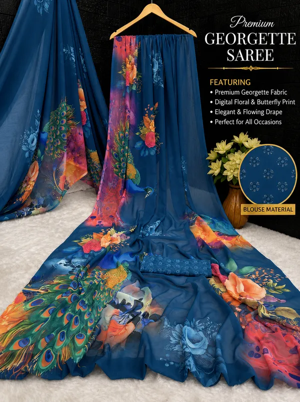 Blue_Pure_Georgette_Saree_Matching_Blouse_Piece_For_Women