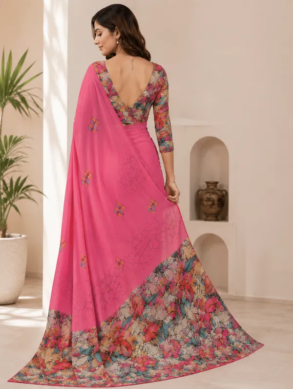 Pink_Pure_Georgette_Saree_Matching_Blouse_Piece_For_Women