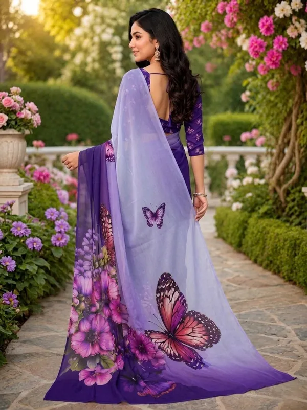 Purple_Pure_Georgette_Saree_Matching_Blouse_Piece_For_Women