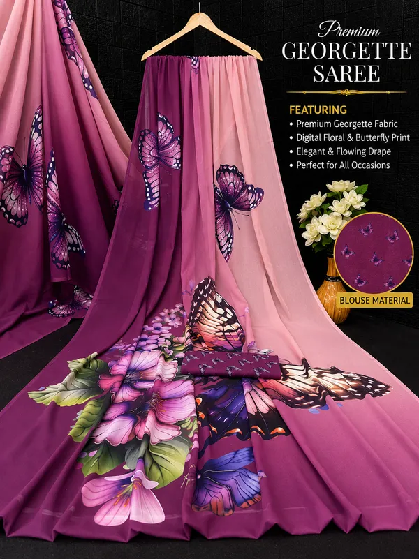 Pink_And_Purple_Pure_Georgette_Saree_Matching_Blouse_Piece_For_Women