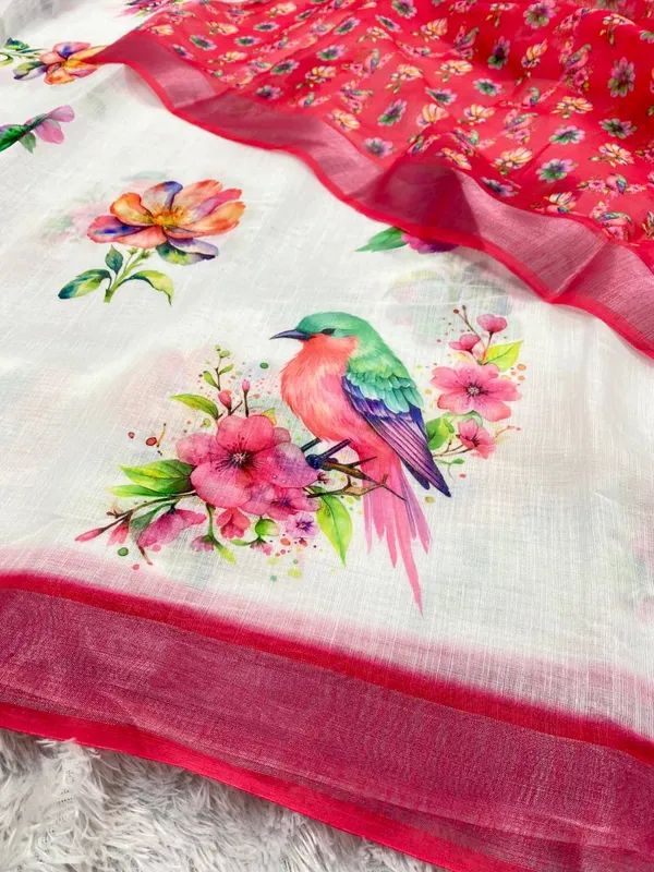 White_And_Pink_Pure_Jamdhani_Cotton_Saree_Matching_Blouse_Piece_For_Women
