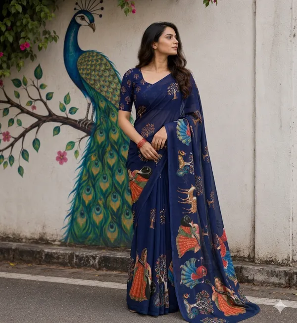 Navy_Blue_Moss_Silk_Crepe_Saree_Matching_Blouse_Piece_For_Women