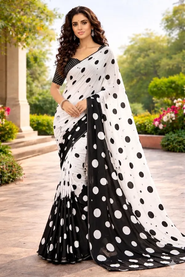 White_And_Black_Moss_Silk_Crepe_Saree_Matching_Blouse_Piece_For_Women