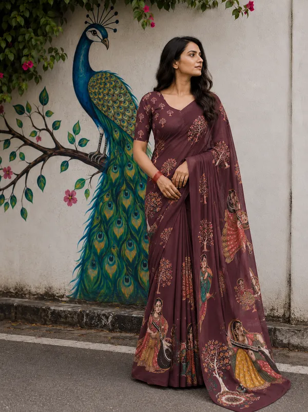 Maroon_Moss_Silk_Crepe_Saree_Matching_Blouse_Piece_For_Women