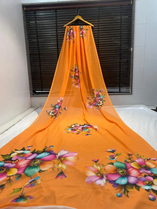 Orange_Pure_Georgette_Saree_Matching_Blouse_Piece_For_Women