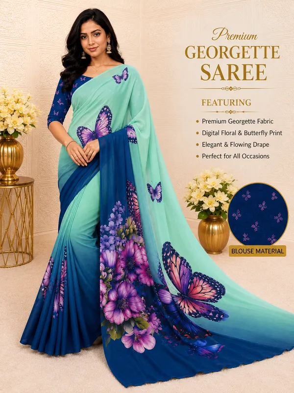 Sea_Green_Pure_Georgette_Saree_Matching_Blouse_Piece_For_Women