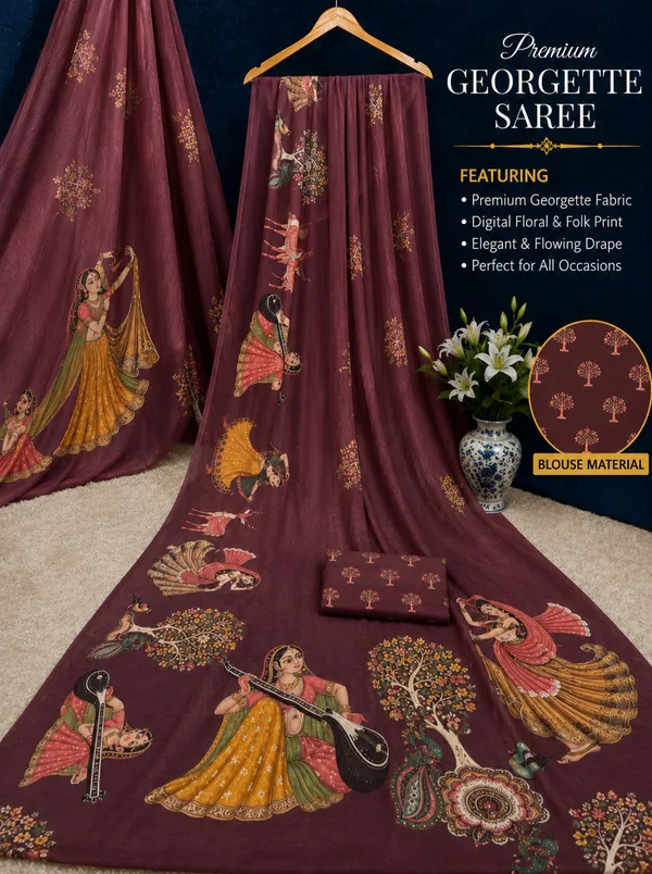 Maroon_Moss_Silk_Crepe_Saree_Matching_Blouse_Piece_For_Women