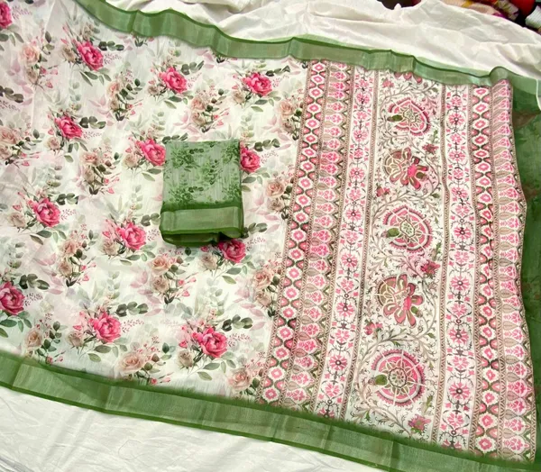 White_Pure_Jamdhani_Cotton_Saree_Matching_Blouse_Piece_For_Women