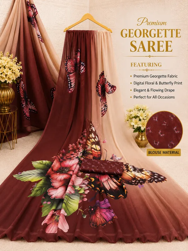 Beige_And_Maroon_Pure_Georgette_Saree_Matching_Blouse_Piece_For_Women