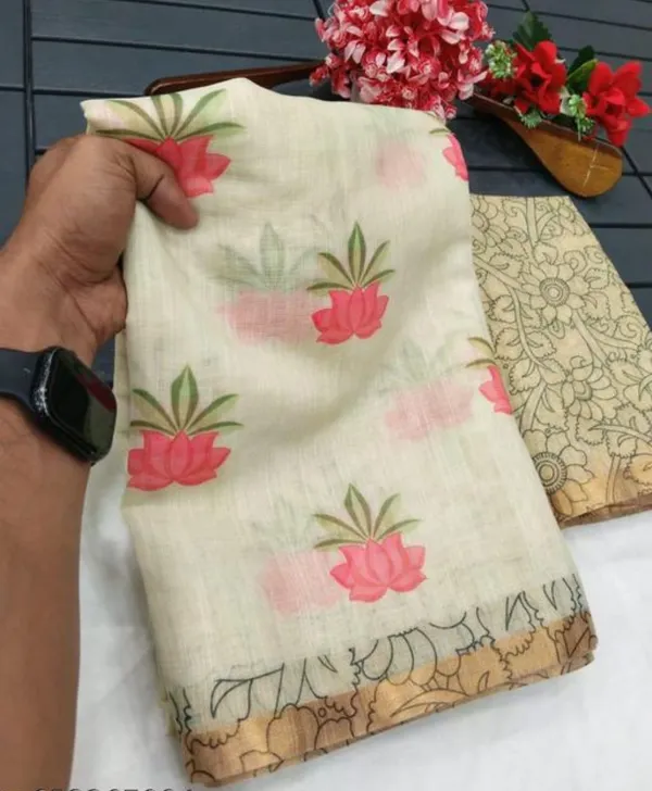 Cream_Pure_Jamdhani_Cotton_Saree_Matching_Blouse_Piece_For_Women