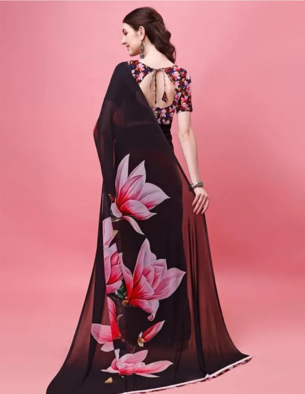 Black_Pure_Georgette_Saree_Matching_Blouse_Piece_For_Women