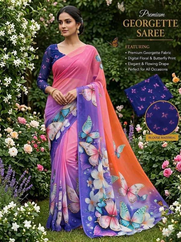 Purple_And_Orange_Pure_Georgette_Saree_Matching_Blouse_Piece_For_Women