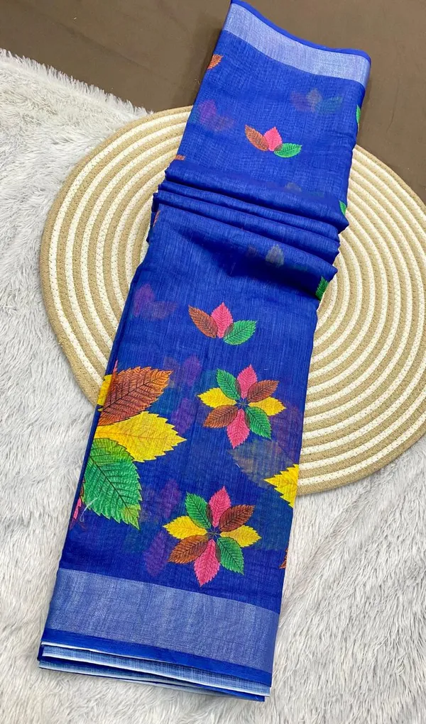 Blue_Pure_Jamdhani_Cotton_Saree_Matching_Blouse_Piece_For_Women