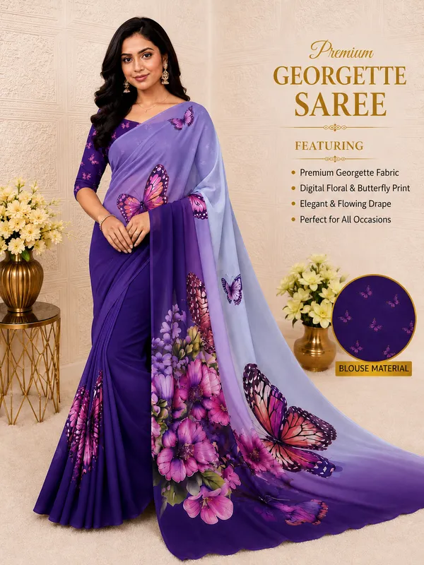 Purple_Pure_Georgette_Saree_Matching_Blouse_Piece_For_Women