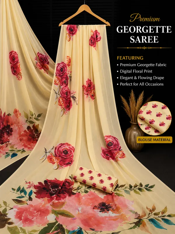 Cream_Pure_Georgette_Saree_Matching_Blouse_Piece_For_Women