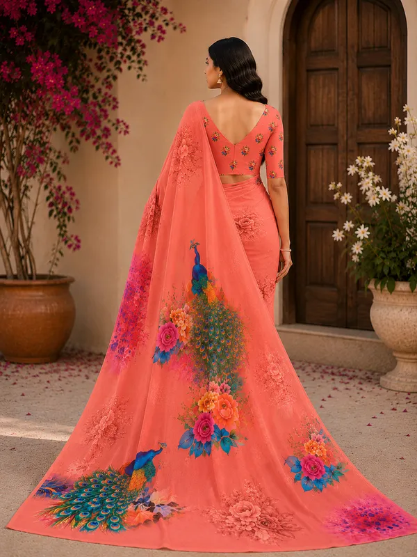 Light_Orange_Pure_Georgette_Saree_Matching_Blouse_Piece_For_Women