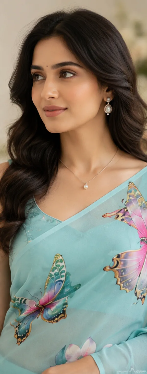 Sky_Blue_Pure_Georgette_Saree_Matching_Blouse_Piece_For_Women