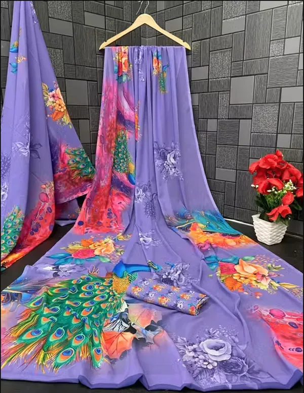 Purple_Pure_Georgette_Saree_Matching_Blouse_Piece_For_Women