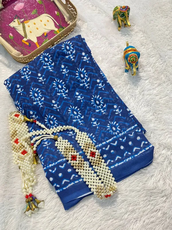 Blue_Pure_Georgette_Saree_Matching_Blouse_Piece_For_Women