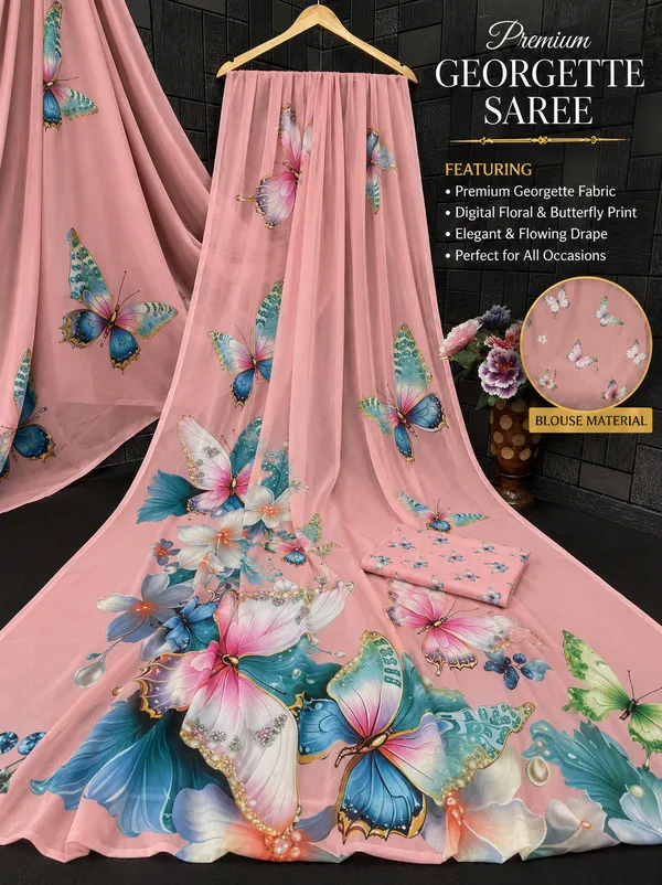 Peach_Pure_Georgette_Saree_Matching_Blouse_Piece_For_Women