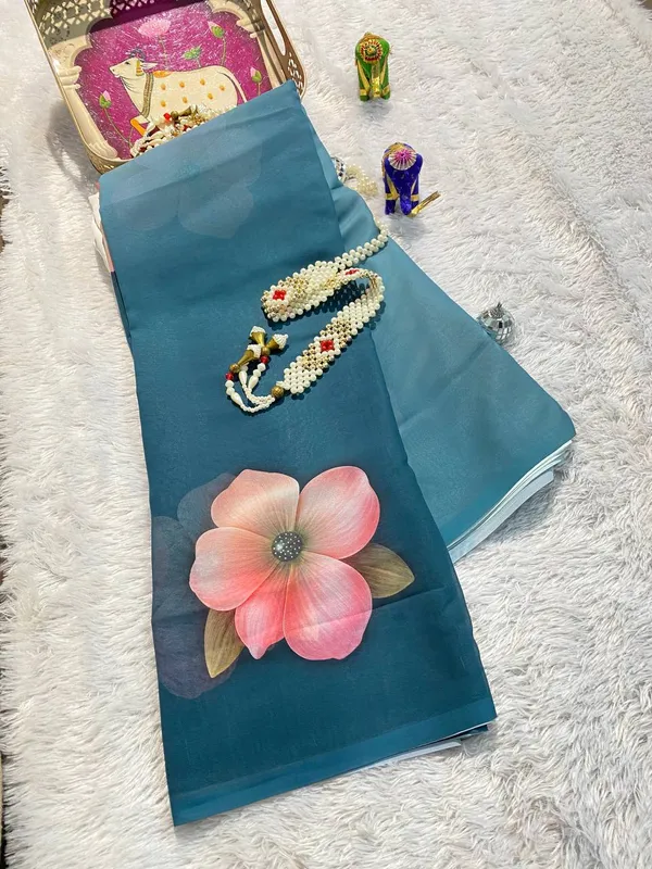 Aqua_Blue_Pure_Georgette_Saree_Matching_Blouse_Piece_For_Women