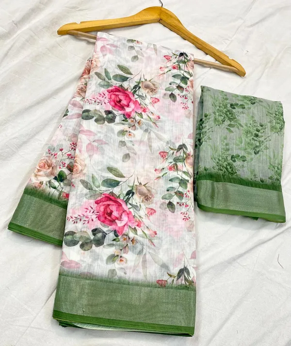 White_Pure_Jamdhani_Cotton_Saree_Matching_Blouse_Piece_For_Women