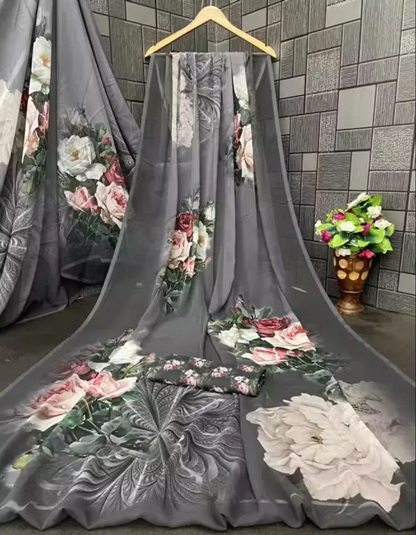 Muted_Grey_Pure_Georgette_Saree_Matching_Blouse_Piece_For_Women