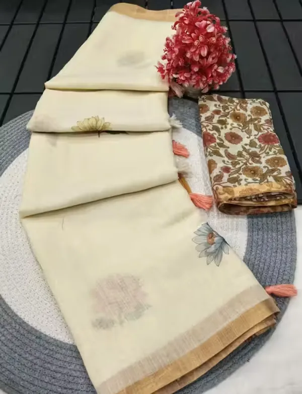 Cream_Pure_Jamdhani_Cotton_Saree_Matching_Blouse_Piece_For_Women