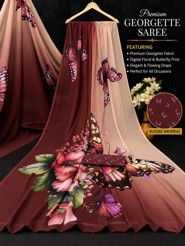 Beige_And_Maroon_Pure_Georgette_Saree_Matching_Blouse_Piece_For_Women