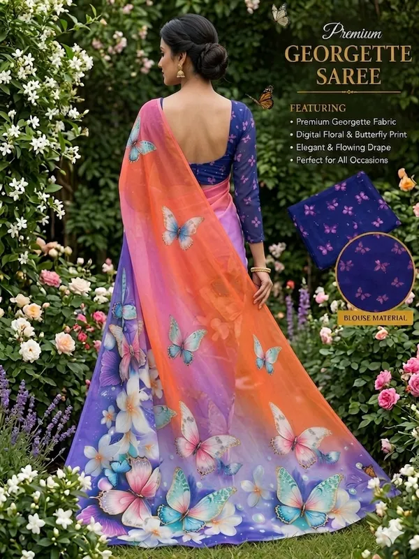 Purple_And_Orange_Pure_Georgette_Saree_Matching_Blouse_Piece_For_Women
