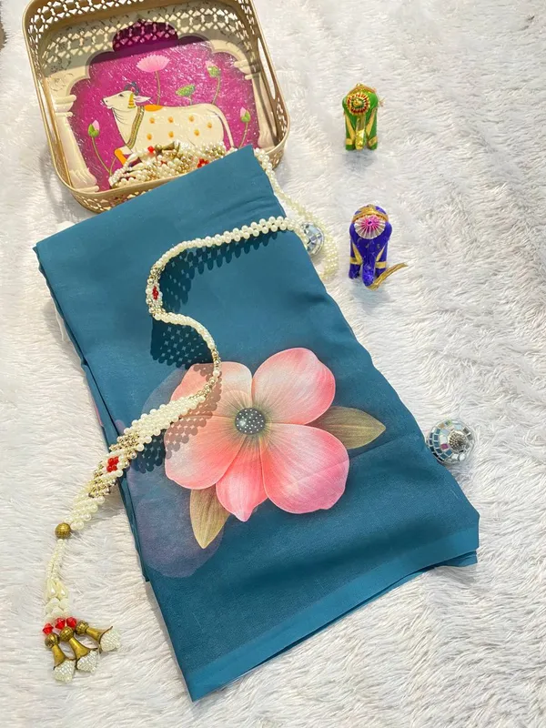 Aqua_Blue_Pure_Georgette_Saree_Matching_Blouse_Piece_For_Women