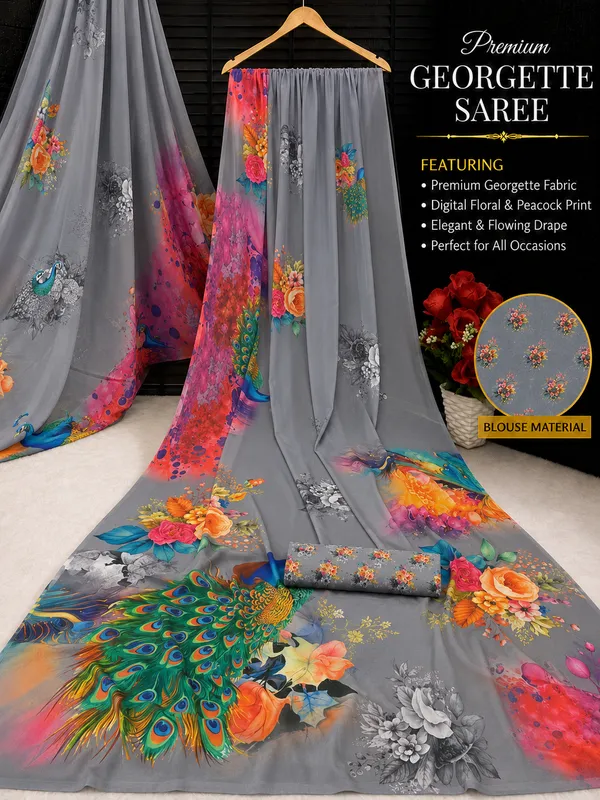 Grey_Pure_Georgette_Saree_Matching_Blouse_Piece_For_Women