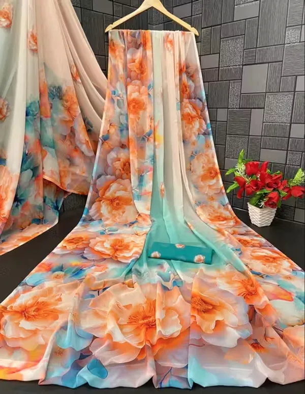 Pure_Georgette_Saree_Matching_Blouse_Piece_For_Women